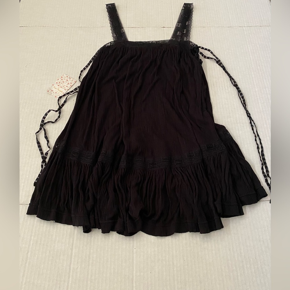 NWT Free People Crochet Ruffled Trapeze Mini Dress Black Size XS - Picture 9 of 15